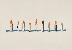 Wayne Thiebaud, Lipsticks, 1970, Screenprint in colors, on Arches paper, with margins (trimmed 1/2-in. along the lower sheet edge)