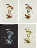 Claes Oldenburg, Apple Core - Summer; Apple Core - Autumn; Apple Core - Winter; and Apple Core - Spring, 1990, Four lithographs in colors, John Koller HMP off-white paper, Arches Black Cover paper and Laurence Barker handmade green, with full margins