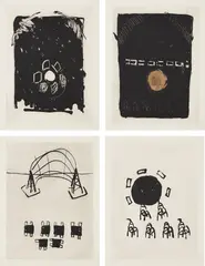 Susana Solano, Plaça del joc de la pilota (Ballgame in the Plaza), 1987-88, The complete set of four aquatints, on Arches paper, with full margins