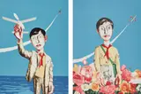 Zeng Fanzhi, Mask Series: two plates (Man Holding a Plane; and Plane and Flowers), 2006, Two lithographs in colors, on Rives BFK paper, the full sheets