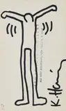 Keith Haring, Untitled (Ink Drawing on Semaphore Gallery card), 1984, Black ink drawing over inkstamp on index card stock
