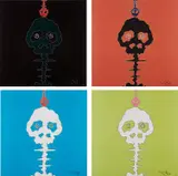 Time Bokan-black; Time Bokan-red; Time Bokan-blue; and Lime Green-Time by Takashi Murakami, 2001-08, Four offset lithographs in colors, on smooth wove paper, the full sheets, sold Apr 2019