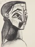 Portrait de femme II (Portrait of a Woman II) (Jacqueline Roque) by Pablo Picasso, 1955, Lithograph, on Arches paper, the full sheet, sold Oct 2019