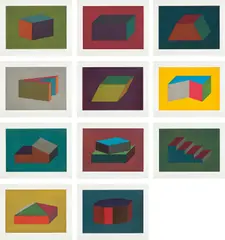 Sol LeWitt, Forms Derived from a Cubic Rectangle: eleven plates, 1990, Set of 11 aquatints in colors, on magnani paper, with full margins, lacking plate 4