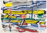 Roy Lichtenstein, The River, from The Landscape Series, 1985, Lithograph, woodcut and screenprint in colors, on Arches 88 paper, with full margins