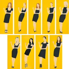 Alex Katz, Black Dress, 2015, The complete set of nine screenprints in colors, on wove paper, the full sheets, all contained in the original yellow aluminum portfolio
