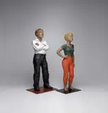 Stephan Balkenhol, Man in White Shirt; and Woman in Orange Pants with Hand on Hip
