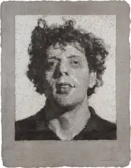 Phil/Manipulated by Chuck Close, 1982, Handmade pressed paper pulp in grays, with full margins, sold Oct 2019