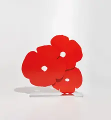 Red Poppies by Donald Sultan, 2015, Powder coated aluminium on polished aluminium base, contained in the original foam-lined white cardboard box, sold Oct 2019