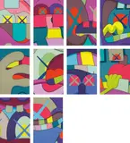 Kaws, UPS AND DOWNS, 2013, The complete set of ten screenprints in colours, on Saunders Waterford High White paper, the full sheets, with title page and the original black linen-covered portfolio box with printed artist's name