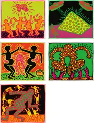 Keith Haring, The Fertility Suite, 1983, The complete set of five screenprints in colors, on wove paper, with full margins, including the original cardboard portfolio with screenprinted text and image