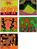 Keith Haring, The Fertility Suite, 1983, The complete set of five screenprints in colors, on wove paper, with full margins, including the original cardboard portfolio with screenprinted text and image