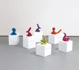 Jeff Koons, Balloon Animals Collector's Set, 2017, The complete set of six porcelain multiples painted in chrome, all contained in the original Styrofoam-lined boxes with silver printed signature