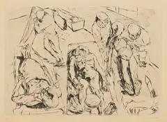 Morgue (Das Leichenhaus) by Max Beckmann, 1915, Drypoint, on laid paper watermark Van Gelder Zonen, with full margins, sold Oct 2019