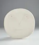 Geometric face with lines (Visage géométrique aux traits) by Pablo Picasso, 1956, White earthenware square dish; ceramic, Madoura edition, sold Oct 2019