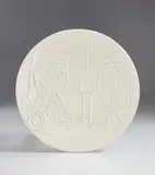 Jacqueline at the easel (Jacqueline au chevalet) by Pablo Picasso, 1956, White earthenware, round plate; ceramic, Madoura edition, sold Oct 2019