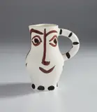 Four Faces (Quatre Visages) by Pablo Picasso, 1959, White earthenware turned pitcher with decorations in oxides on white enamel; ceramic, Madoura edition, sold Oct 2019