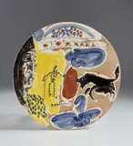 Pase de muleta (Pass of the red cape) by Pablo Picasso, 1959, White earthenware round dish with decoration in engobes under partial brushed glaze and beige patina, an expertly repair, sold Oct 2019