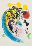 Les Amoureux au soleil rouge (The Lovers in the Red Sun) by Marc Chagall, 1960, Lithograph in colors, on Arches paper, the full sheet, sold Oct 2019