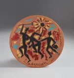 Jean Cocteau, Le Mêlée des trois garçons (The Melee of the Three Boys), from Le Satiricon, 1962, Red earthenware round dish, painted in colors, with touches of enamel