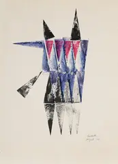 R.A. Lynn Chadwick, Study for Sculpture, 1966, Pen and colored ink drawing on graph paper