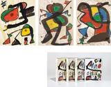 Joan Miró, Miró Engraver Catalogue Raisonné, Vols. I-IV: containing 8 original woodcuts, 1984-2001, The complete set of four catalogue raisonnés for engravings by the artist bound (as issued), with 8 original woodcuts (four in colors)