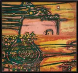 Friedensreich Hundertwasser, Die Flucht des Dalai Lama (The Flight of the Dalai Lama), 1959, Lithograph in colors, on two sheets of wove paper, taped on the reverse of the seam, the full sheets