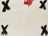 Antoni Tàpies, Due mans, from Negre i roig, 1976, Etching and aquatint in colors with embossing, on Guarro paper, the full sheet