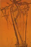 Julian Schnabel, Harp, from the Lola series, 1984, Unique aquatint, on two panels of J.B. Martin Co. Spanish gold velvet, stretched over wood strainer
