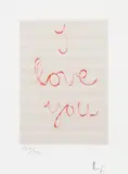 Louise Bourgeois, I Love You, 2007, Drypoint and etching in red, on gampi paper Chine collé to handmade Twinrocker paper, with full margins