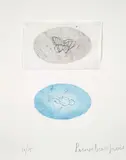 Louise Bourgeois, Baby and Butterfly, State II, 2007, Drypoint, engraving and collaged cloth in colors, on smooth wove Whatman paper, with full margins