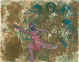 Nancy Spero, Gorgon and Runner, 1995, Unique woodcut and collage with hand-coloring, on wove paper, the full sheet