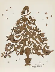 Christmas Tree by Andy Warhol, 1957, Offset lithograph Christmas card in gold and black, on wove paper, folded (as issued), sold Oct 2019