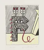 Roy Lichtenstein, Figure with Teepee, from American Indian Theme, 1980, Etching and engraving in colors, on Lana paper, with full margins
