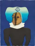 La Máscara (The Mask), plate 2 from Homage to Quevedo by Jose Luis Cuevas, 1969, Etching with lithographed mylar collage in colors, on Fabriano paper, the full sheet, sold Oct 2019