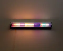 Spencer Finch, Moonlight (Luna County, New Mexico), 2003, Flourescent light fixture, nine colored filters adhered to a flourescent tube light (as issued), with accompanying extra set of filters