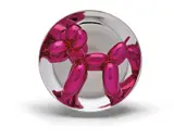 Jeff Koons, Balloon Dog Magenta, 2015, Porcelain multiple painted in chrome, contained in the original Styrofoam-lined presentation box with silver printed signature and original plastic stand