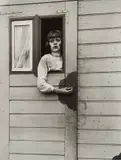 Mädchen im Kirmeswagen (Girl in Fairground Caravan) by August Sander, 1926-1932, Gelatin silver print, printed 1992 by Gerd Sander, offered Apr 2019