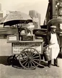 Hot Dog Stand, West Street and North Moore Streets, Manhattan by Berenice Abbott, 1936, Gelatin silver print, sold Oct 2019