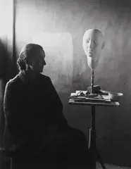 Georgia O’Keeffe and Head of O’Keeffe by Mary Callery, Ghost Ranch, New Mexico by Eliot Porter, 1945, Gelatin silver print, printed later, sold Oct 2019