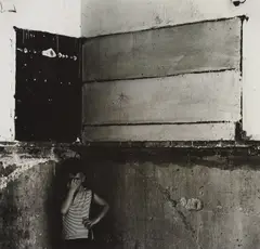 Ralph Eugene Meatyard, Untitled (Flag, derelict interior with Christopher), 1960, Gelatin silver print