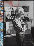 Peter Beard, Andy Warhol at the Factory from Living Sculpture, October, 1979, Gelatin silver print with ink, paint and affixed feather, executed later