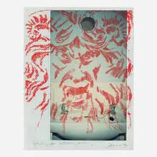 Thomas Lawson, Study for Bathroom Painting, 1994, oil pastel over photograph mounted to graph paper