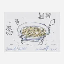 Daniel Spoerri, Minced $ Soup, offset lithograph in colors with collaged dollar bills