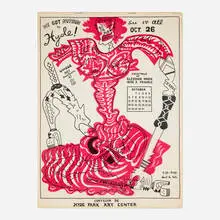 Gladys Nilsson, Hyde Park Art Center auction poster, 1974, lithograph with acetate overlay