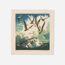 Eva Auld Watson, Gulls and Spray, 1942, linocut in colors