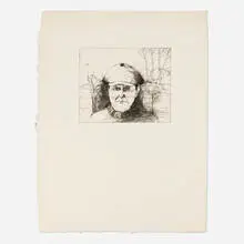 Self-Portrait in a Flat Cap (winter) by Jim Dine, 1974, etching, sold Jul 2026