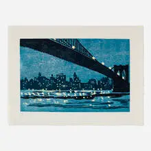 Richard Bosman, Brooklyn Bridge, 1996, woodcut in colors