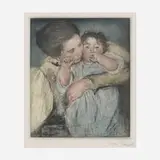 Mary Cassatt, Mère et enfant sur fond vert, etching and aquatint in colors