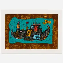 Ynez Johnston, Sinbad's Voyage, 1982, woodcut in colors